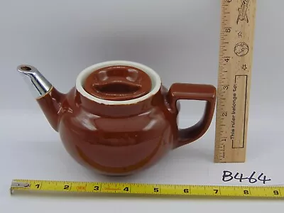Vintage Hall Teapot & Lid Brown With No Chip Silver Spout Rare Metal • $24.99