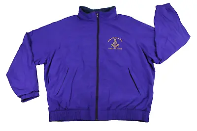 Vintage Rare Masonic Fraternal Fleece Lined Purple Zip Jacket Embroidered Logo • $45