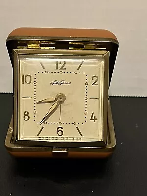 Seth Thomas Travel Alarm Clock Wind Up Still Works Vintage Gift Brown Foldable • $30