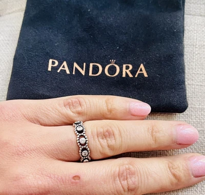 $1.25 • Buy Pandora Silver And Zircon Twist Ring Size 54