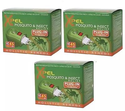 Xpel Mosquito & Insect Repellent 2pin Plug-In Diffuser Relief Solution 35ml X 3 • £12.99