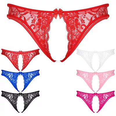 US Mens Crotchless Floral Lace Panties Bowknot Briefs T-Back Thong Underwears • $6.50