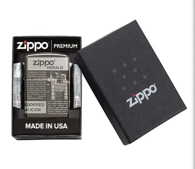 Zippo Lighter Newsprint Design Herald Print Black Ice Vintage Style Premium Usa • $85.45