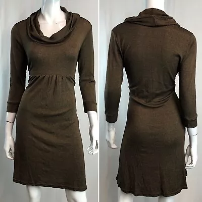 Michael Stars Maternity Brown Cotton Stretchy 3/4 Sleeve Cowl Neck Sheath Dress • $31.16