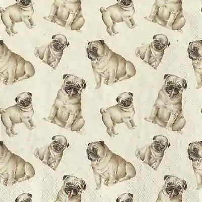 6 Cocktail Paper Napkins (25cm X 25cm) For Decoupage Craft Animals Pug Dog • £1.39