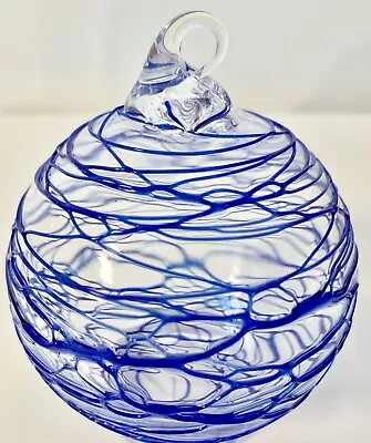 Awesome Vitrix Hot Glass Studios Handmade Ornament Clear With Blue Lines • $18.50
