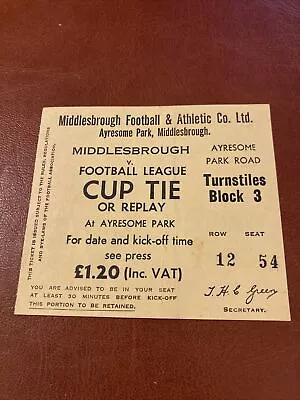 TICKET: LEAGUE CUP SEMI FINAL 1976 Middlesbrough V Manchester City • £5