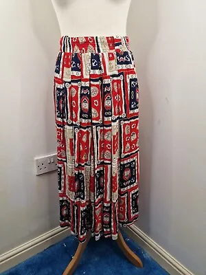Vintage Straven Multicolor Sailor Print A-Line Midi Skirt Size 12 • £1.99