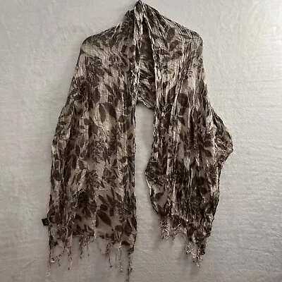 Blu Accessories Scarf Shawl Womans One Size Floral Brown Fringe Viscose • $6.37