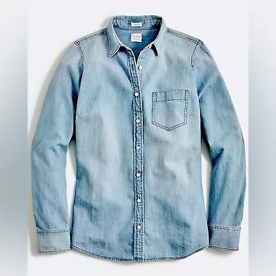 J Crew Chambray Shirt In Perfect Fit Button Up Jeans Denim Long Sleeve Top Small • $25