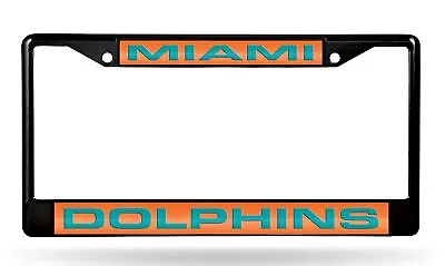 Miami Dolphins Black Metal License Plate Frame Tag Cover Laser Acrylic... • $28.79