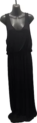 Boohoo Size 16 Maxi Dress Black Stretch Sleeveless Elastic Waist Soft Resort • $22.40