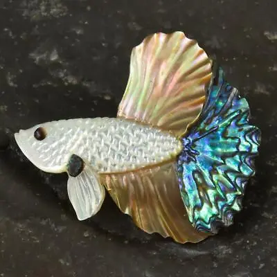 Siamese Fighting Fish Betta Iridescent Multicolor Shell Carving 3.28 G Drilled • $39.95