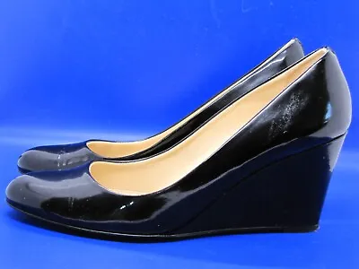 J. Crew Martina Black Patent Leather Round Toe 3  Wedge Heels 10 Italy • $39.99