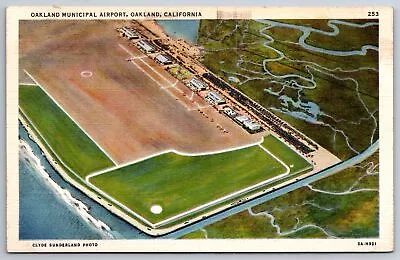 Oakland California~Oakland Municipal Airport Aerial View~Linen Postcard • $13