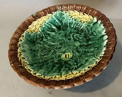 Vintage Antique Majolica Basketweave & Leaf Decorated Compote Serving Bowl • $179