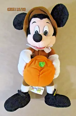 Disney Parks Mickey Mouse Thanksgiving Pilgrim W/Pumpkin Plush 11” Tall EUC • $10.99