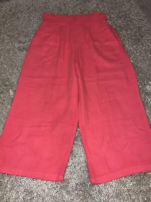 Matalan Papaya Bright Pink Pull On Light Crop Trousers Size 12 • £5