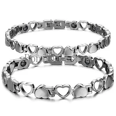 Silver Stainless Steel Hollow & Solid Heart Eternity Love Magnetic Bracelet • $12.99