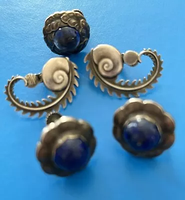 5 Vintage Georg Jensen Denmark Sterling Silver Clip Earrings # 112 72 74 Lapis • $58