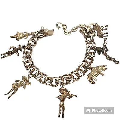 RARE 1950s Taxco Mexico Chunky Mariachi Band Charm Bracelet 51.9GRAM • $245