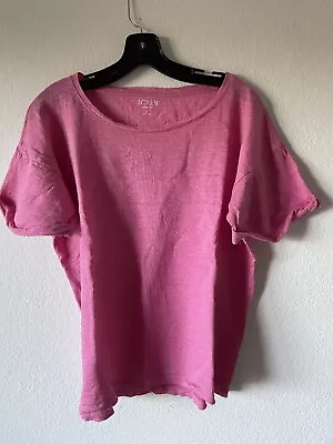 J. CREW LINEN Roll-cuff Crewneck T-shirt TOP SIZE L Bubble Gum Pink • $15.50