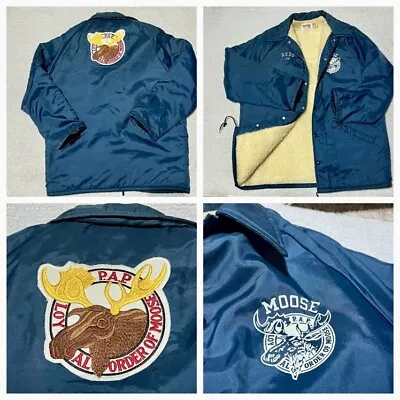 Vintage 80s Sherpa Lined Snap Jacket P.A.P. Loyal Order Of Moose  M Made In USA • $49