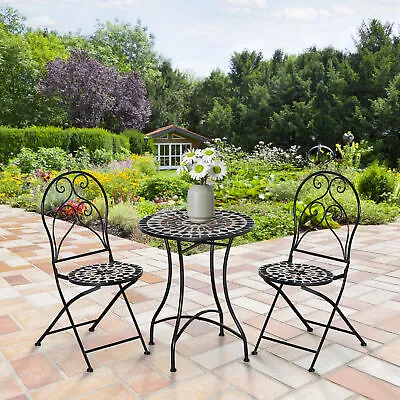 3 PCs Mosaic Tile Garden Bistro Set W/ Table And 2 Folding Chairs Patio Balcony • £129.99