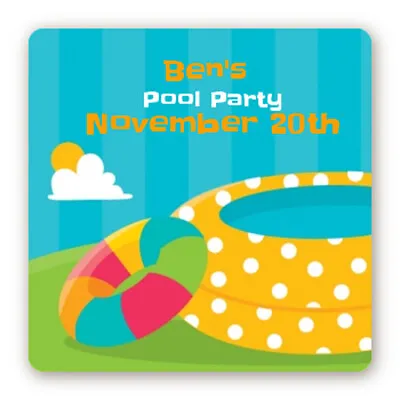 Pool Party Birthday Party - Square Personalized Birthday Party Stickers • $6