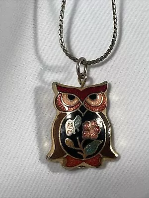 Vintage Owl Cloisonné Pendant Charm Enameled Puff Double Sided • $8.99