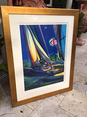 Yachtmen In The Blue Sky MARCEL MOULY Hand Signed Lithograph Framed COA LTD ED • $995