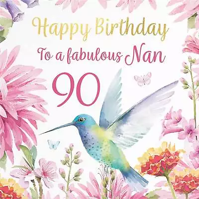 90th Nan Birthday Card Hummingbird Gold Foil Milo's Gallery - Age 90 Nan • £5.99