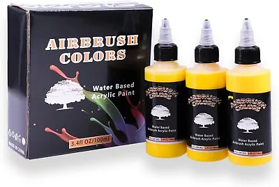 Yellow Middle Acrylic Airbrush Paint 3 X 100ml Water Based Colors • £7.99