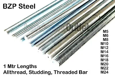 BZP Steel Threaded Rod STUDDING Bar Allthread M3 - M24 Diameter 1 Mtr Long • £6.25