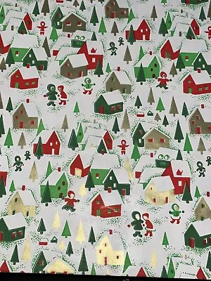 Vtg Christmas Wrapping Paper Gift Wrap Nos Snow Village Trees 1960 Nos • $7.46