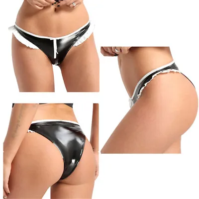 £4.99 • Buy UK Women Lingerie Wet Look Ruffled Lace Panties Bikini Briefs Sexy Underwear