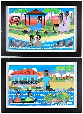 Set Of Framed Acrylic Painting Atasha Art Well Collectible Wall Art Jamaican • £178.55