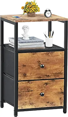 With 2 Drawers 27″ Tall Bedside Table End Table With Steel Shelf An • £56.88