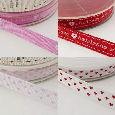 4 DESIGN 10mm Handmade With Love Grosgrain Ribbon Seller Heart BUY 1 2 4m+   548 • £3