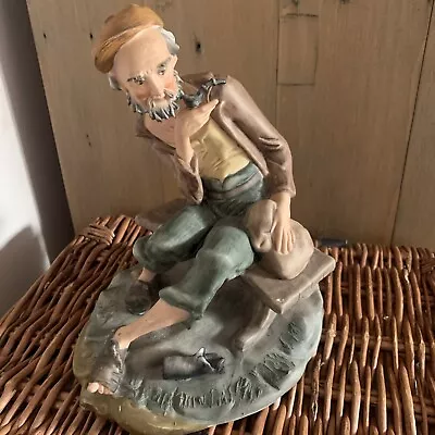 Vintage Capodimonte Figurine Old Man Smoking Pipe 23cm • £5