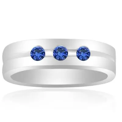 Men's Wedding Band Ring Round Cut Simulated Blue Sapphire 925 Sterling Silver • $45.99