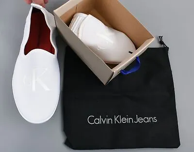 CALVIN KLEIN JEANS Women's TRACY Neoprene Slippers White/Red Size M (UK 6) • £15.90