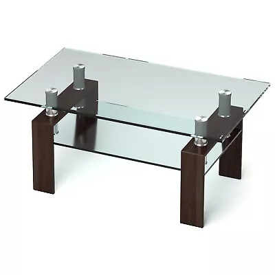 Costway Rectangle Glass Coffee Table Metal Legs End Table W/ Shelf Home Coffee • $99.99