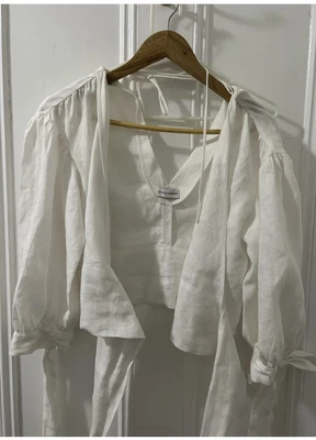 $66 • Buy Scanlan Theodore Linen Tie Wrap Shirt White 6