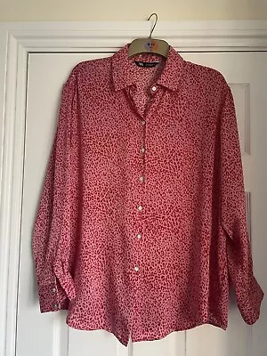 Zara Ladies Pink Leopard Print Silky Loose Fit Shirt  Size Large. NWOT. • £9.99