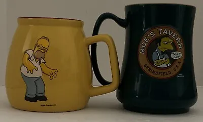The Simpsons 2004 Moes Tavern  Drink Up Chumps   & Homer D'oh! 3-D Mug Set • $25