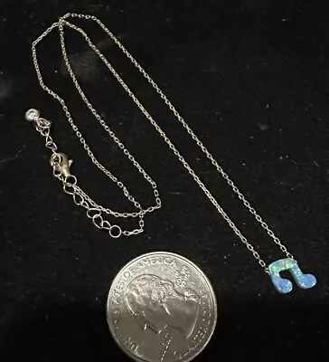 Lovely Sterling Silver Faux Blue Opal Musical Note 925 NECKLACE Pendant 17” • $10.99