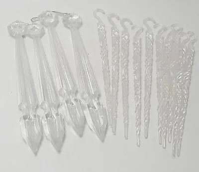 Vtg Hard Plastic Icicle & Prism Christmas Ornaments Clear Mixed Set Of 14 6  • $11.95