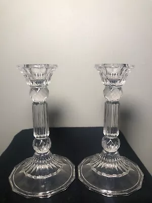 Vintage Clear Crystal Glass Candle Holders Set Of 2 5.25” In • $15