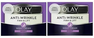 £13.95 • Buy 2 X Olay Anti-Wrinkle Night Cream BUNDLE Firm & Lift With Skin Renewal 50ml